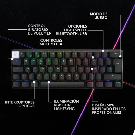 Logitech G Pro X 60 Lightspeed Teclado Inalámbrico Gaming Mecánico RGB TKL Negro - Imagen 8