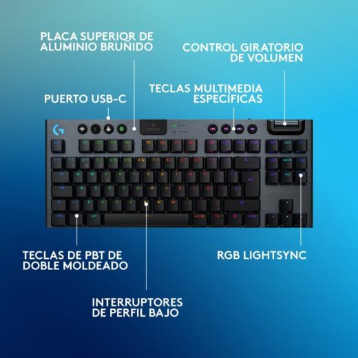 Logitech G915 X LIGHTSPEED TKL Teclado Mecánico Gaming Inalámbrico GL Tactile PBT Negro - Imagen 7
