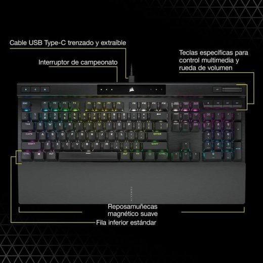 Corsair K70 PRO RGB Teclado Mecánico Gaming Switch Óptico-Mecánico Corsair OPX Negro - Imagen 11