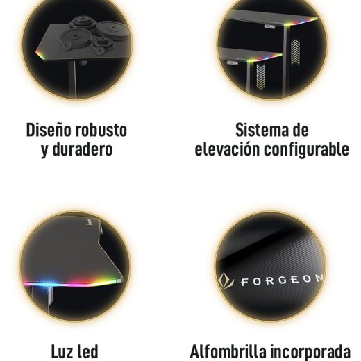 Forgeon Battleground Mesa Gaming Regulable en Altura con Motor 160x70cm RGB Negra - Imagen 7