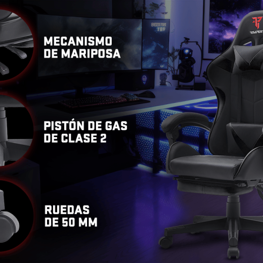 Tempest Shake Silla Gaming con Reposapiés y Masaje Negra - Imagen 13