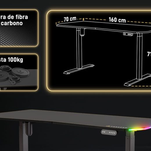 Forgeon Battleground Mesa Gaming Regulable en Altura con Motor 160x70cm RGB Negra - Imagen 6