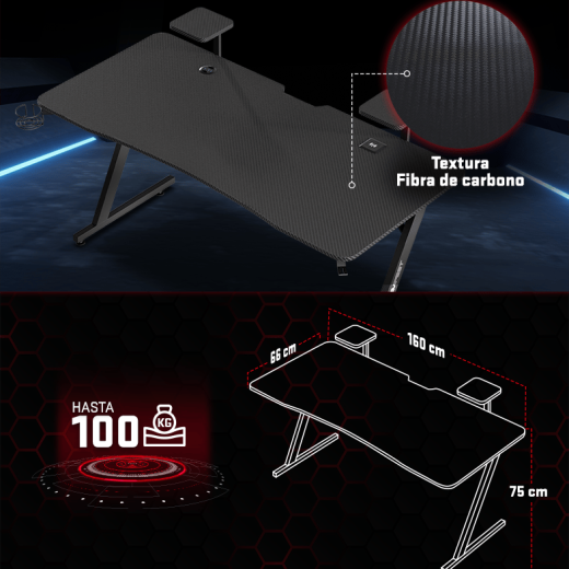 Tempest Sanctuary Mesa Gaming 160x75cm RGB Negra - Imagen 6