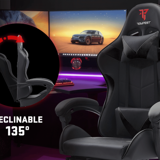 Tempest Shake Silla Gaming con Reposapiés y Masaje Negra - Imagen 12